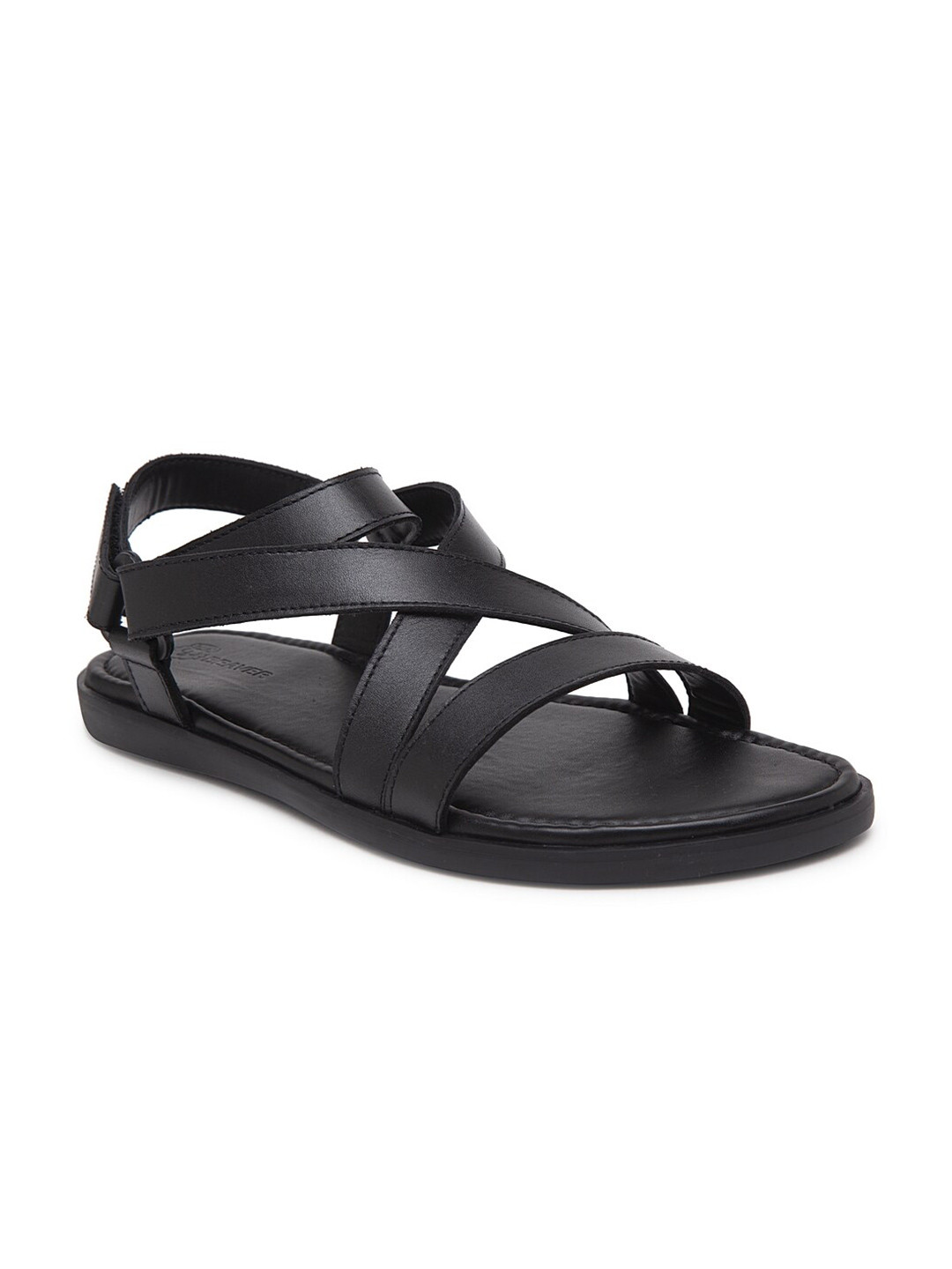 BEAVER Men Open Toe Leather Comfort Sandals With Velcro Closure