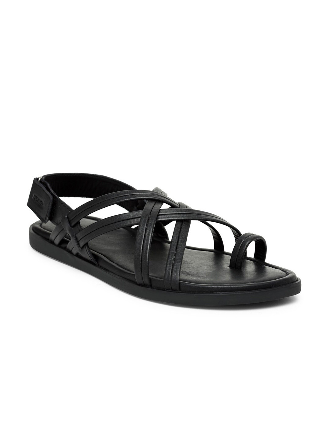 BEAVER Men Open Toe Leather Comfort Sandals With Velcro Closure