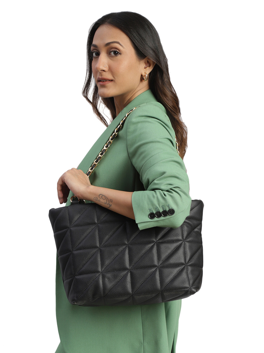 MINI WESST Textured Structured Handheld Bag with Quilted
