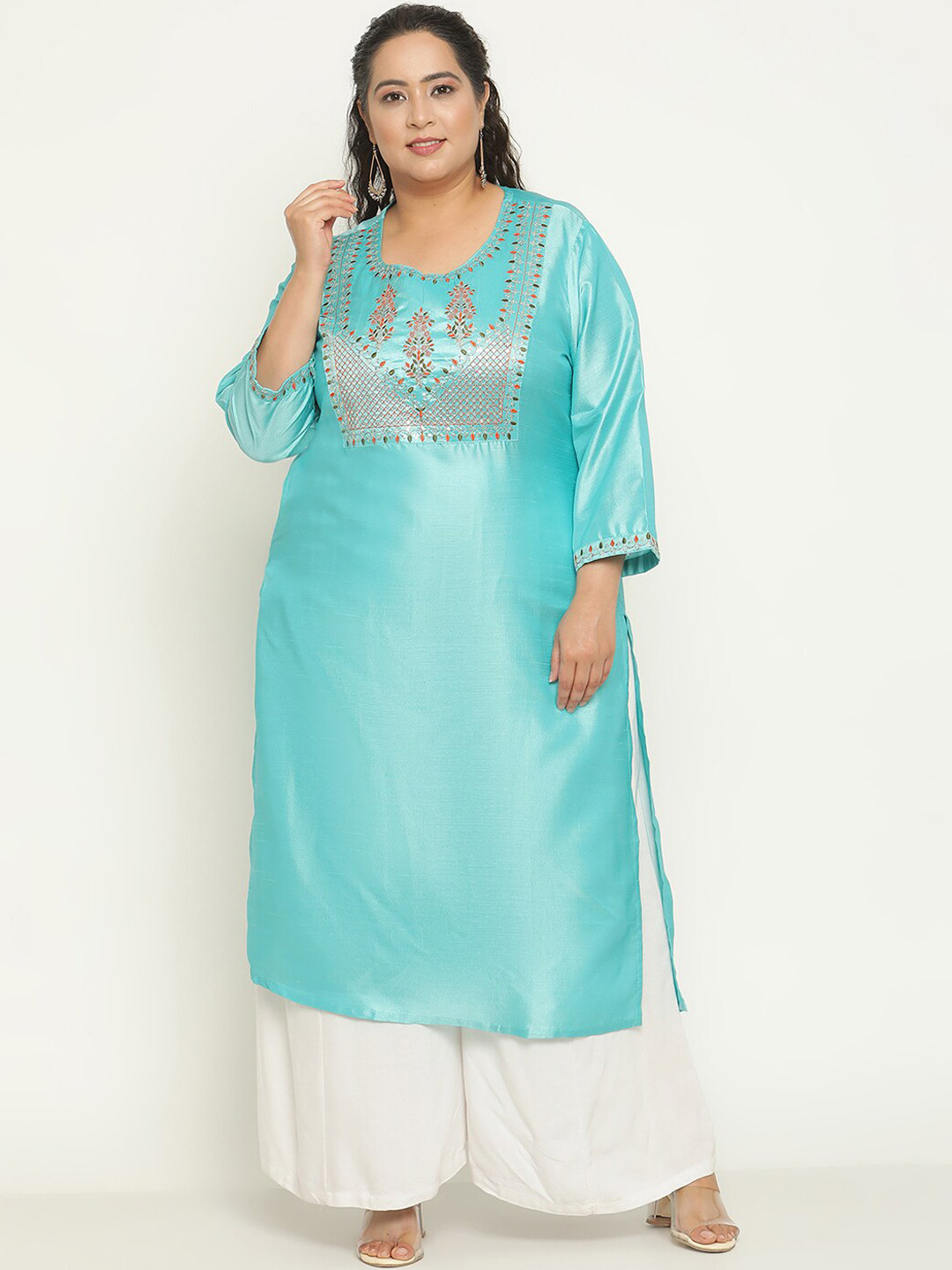 Sringam Plus Size Ethnic Motifs Yoke Design Thread Work Straight Regular Kurta