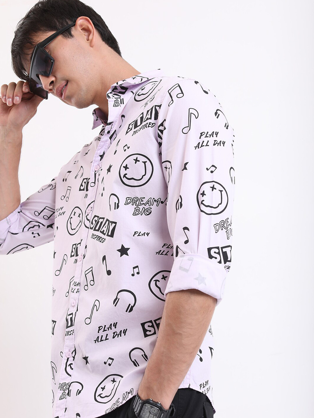 HIGHLANDER Conversational Printed Cotton Slim Fit Casual Shirt