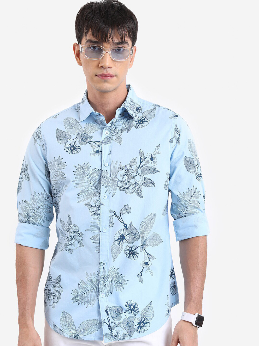 HIGHLANDER Tropical Printed Cotton Slim Fit Casual Shirt