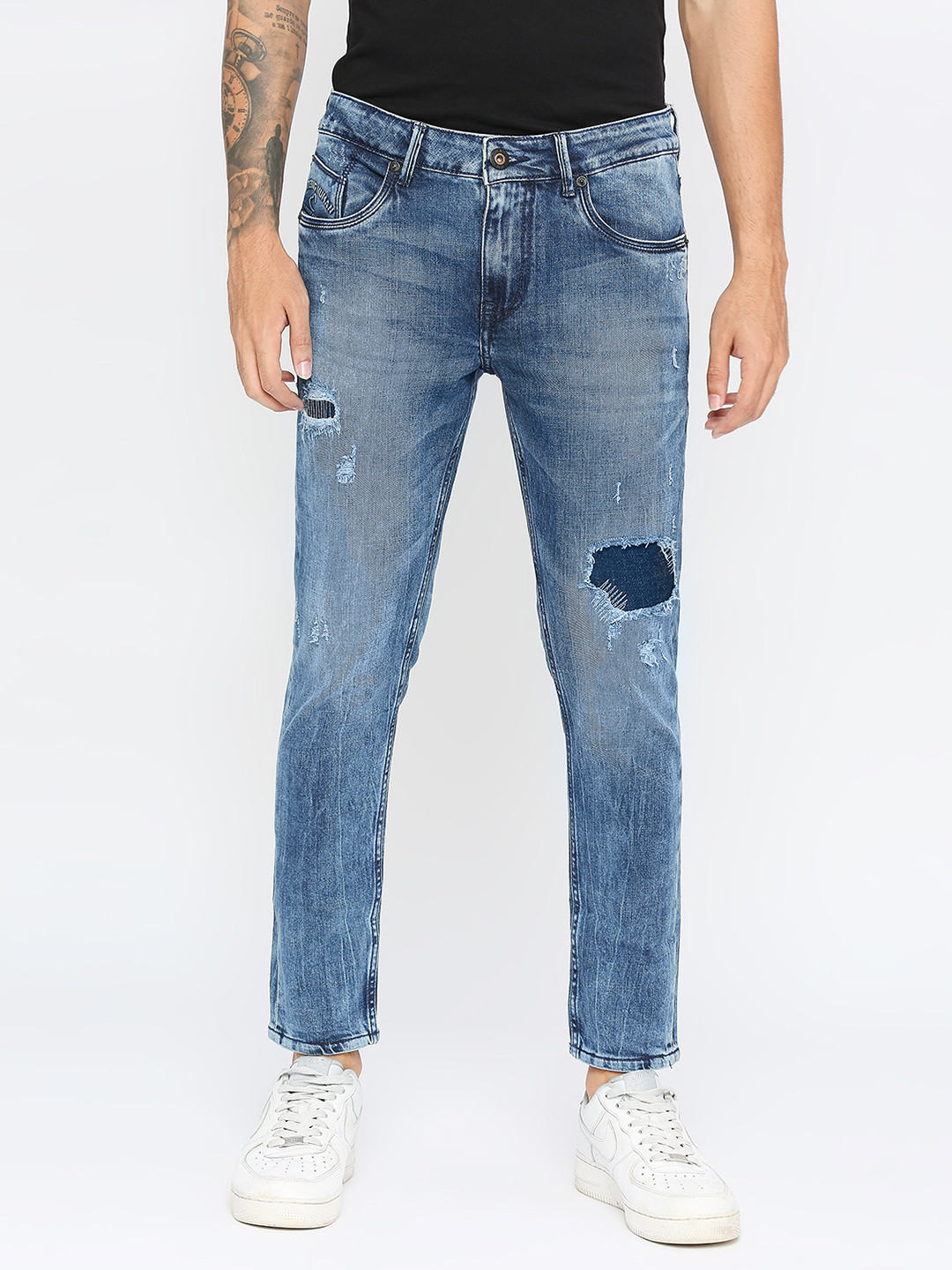 Being Human Men Cropped Fit Mildly Distressed Heavy Fade Stretchable Jeans