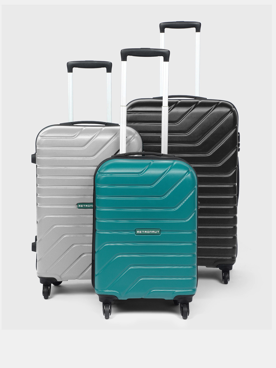 Metronaut Set of 3 Textured Hard Trolley Suitcases - Cabin, Medium & Large