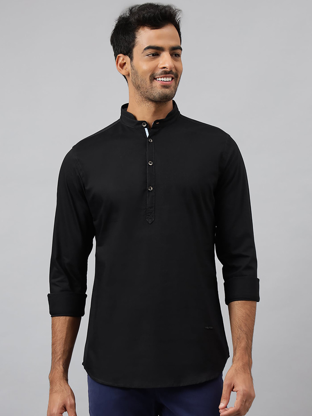 MR BUTTON Mandarin Collar Long Sleeves Pure Cotton Short Kurta