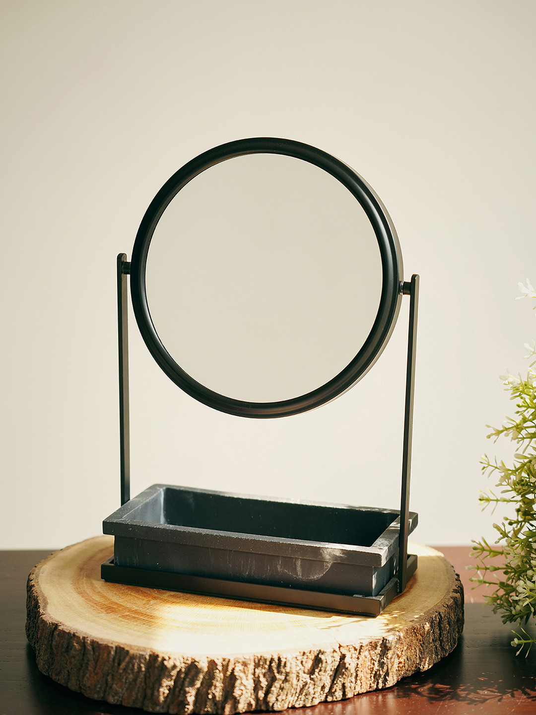 Pure Home and Living Black Double Sided Metal Vanity Mirror With Polyresin Base