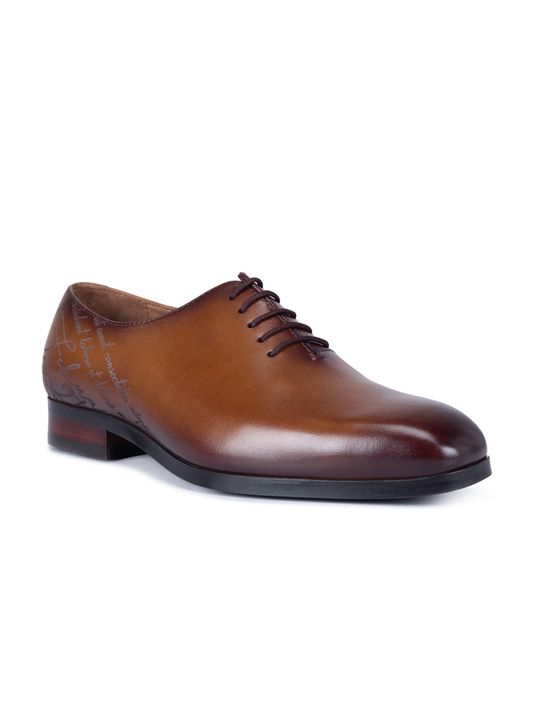 ROSSO BRUNELLO Men Tan Textured Leather Formal Oxfords