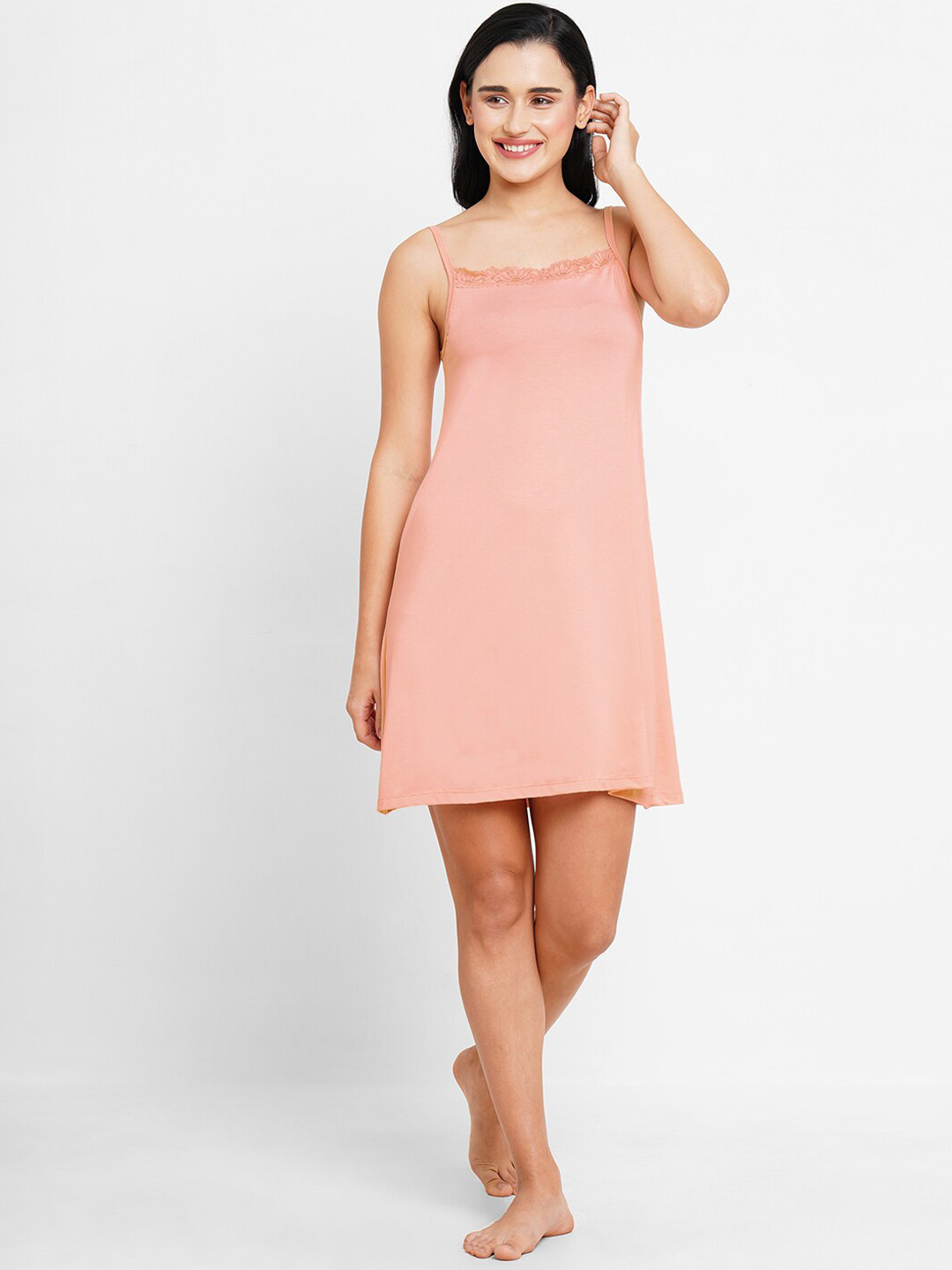 Inner Sense Peach-Coloured Nightdress With Hairband