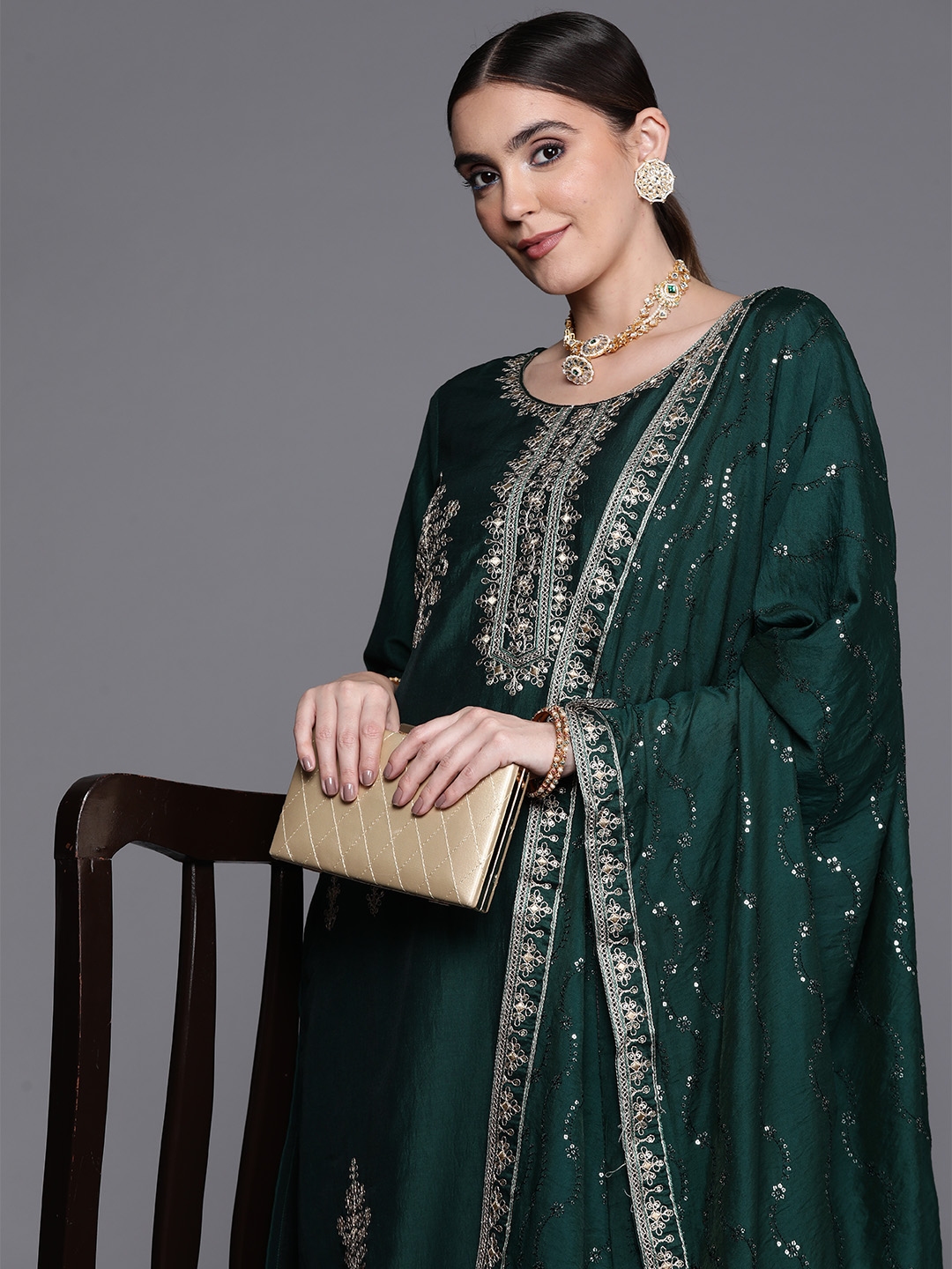Indo Era Floral Embroidered Sequinned Kurta With Trousers & Dupatta - Kurta Sets for Women 22466076 | Myntra