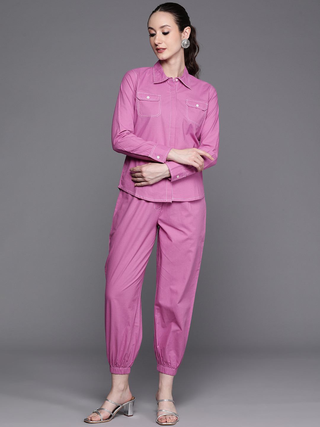 Indo Era Kantha Work Pure Cotton Shirt With Trousers