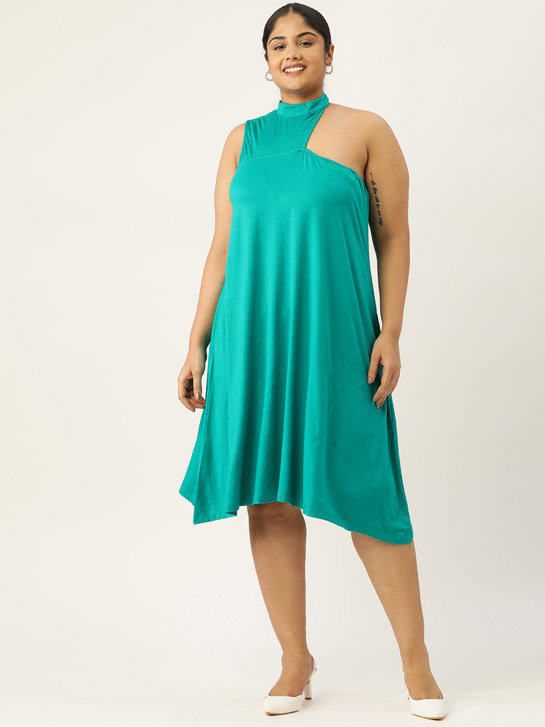 theRebelinme Plus Size High Neck A-Line Dress With Cut-Out Detail