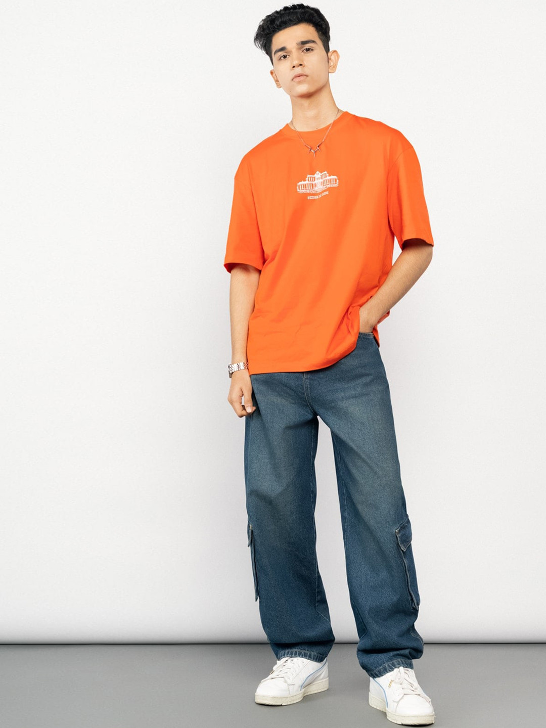 FREAKINS Men Baggy Fit Pure Cotton High-Rise Medium Fade Jeans