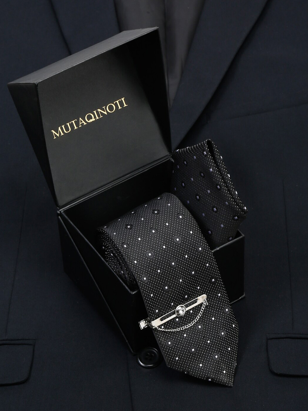 MUTAQINOTI Men Silk Formal Necktie Accessory Gift Set