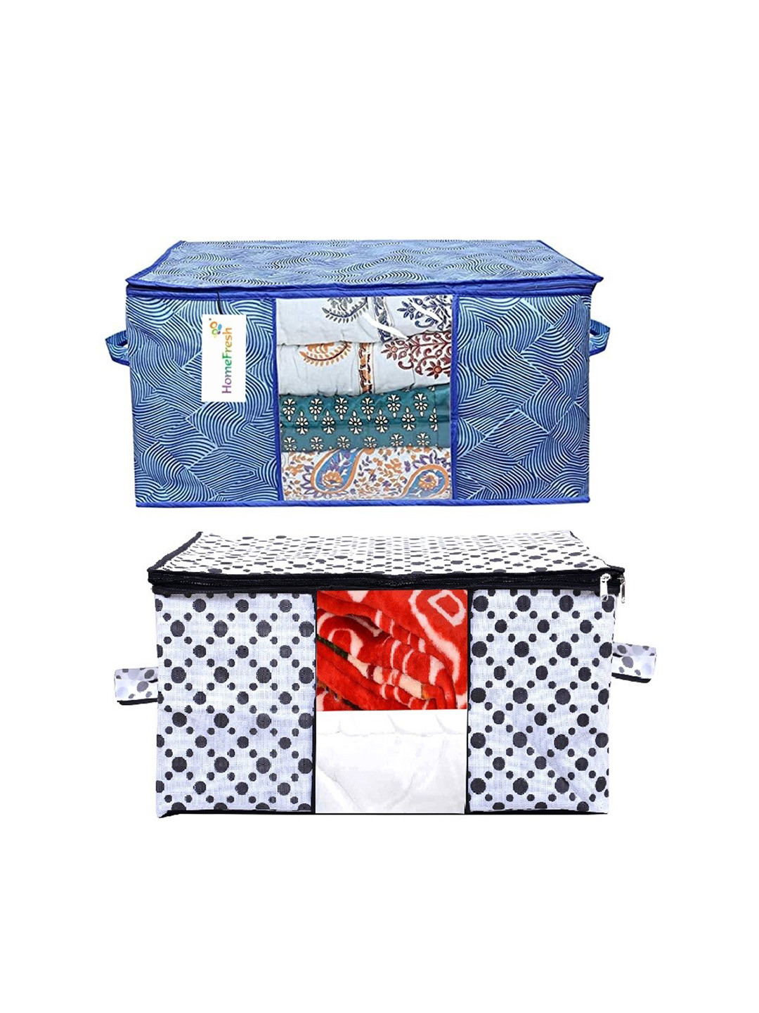 Home Fresh Blue & White 2-Pcs Printed Large Canvas Multi Utility Organisers