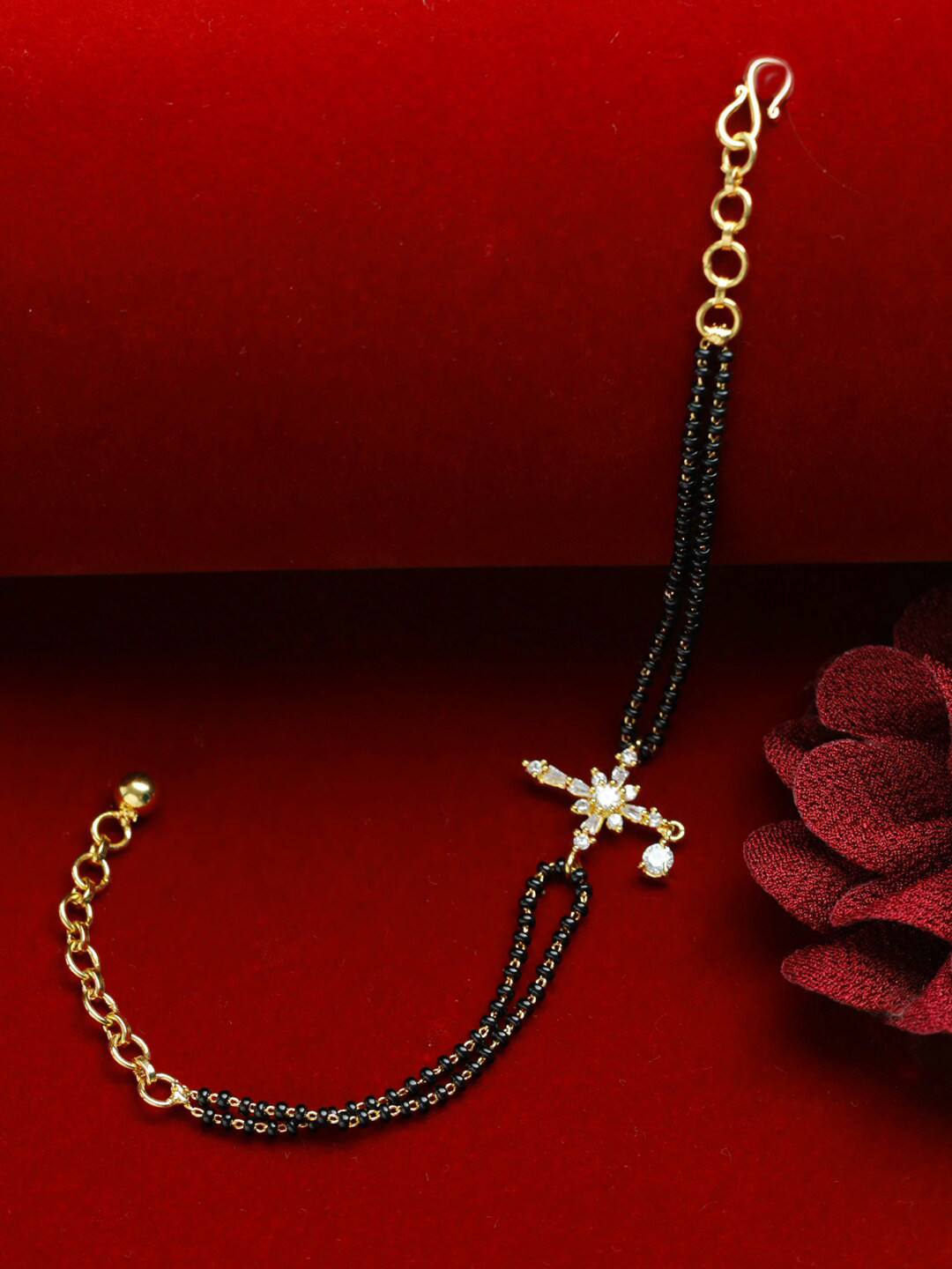 Jazz and Sizzle Gold-Plated CZ-Studded & Beaded Motif-Charm Hand Mangalsutra