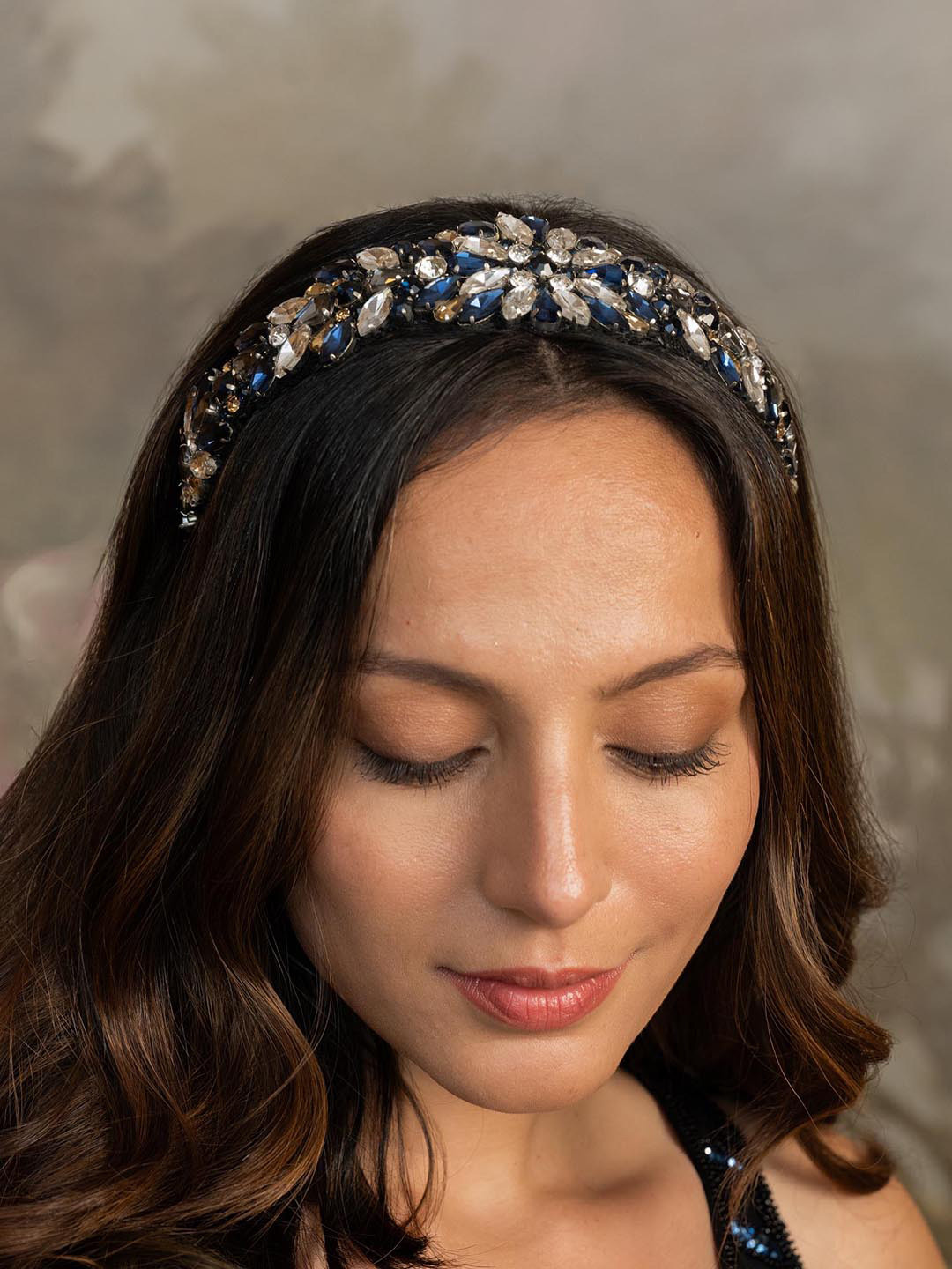 HAIR DRAMA CO. Women Black & Blue Hologrpahic Crystal Embellished Broad Rosemary Headband