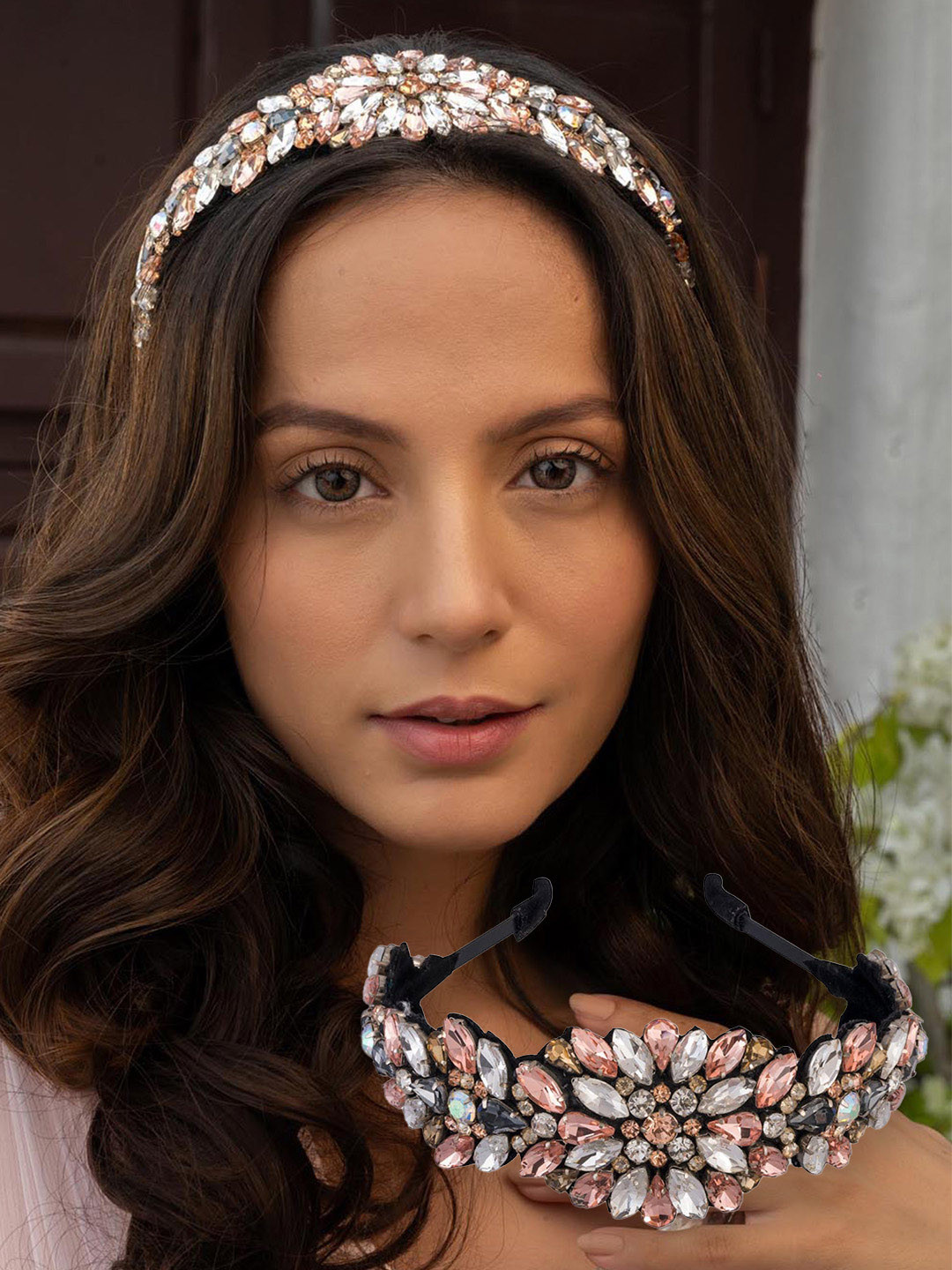 HAIR DRAMA CO. Women Pink Hologrpahic Crystal Embellished Broad Rosemary Headband