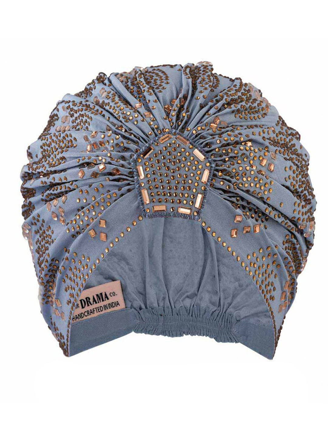 HAIR DRAMA CO. Women Blue & Gold-Toned Rhinestone-Embellished Turban