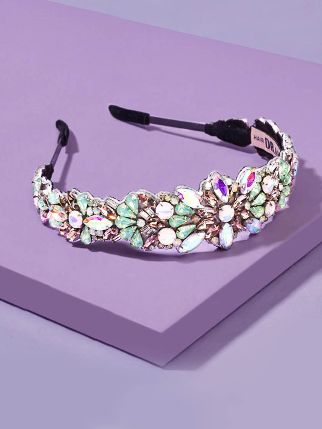 HAIR DRAMA CO. Women Rosemary Holographic Crystal Embellished Broad Headband