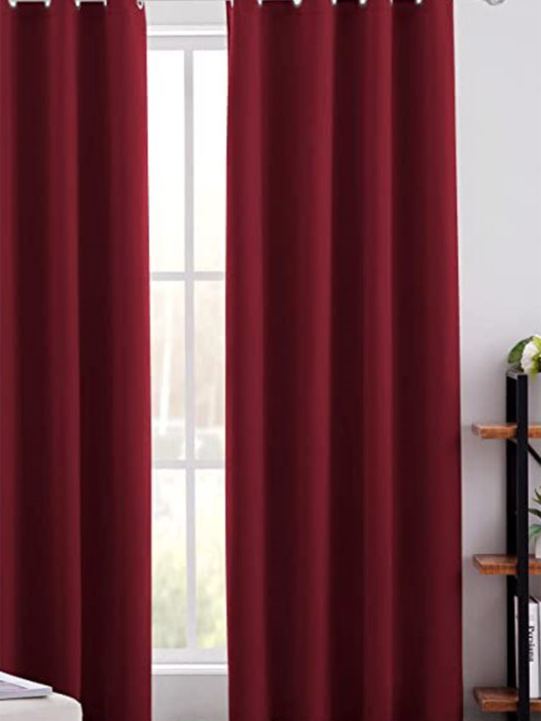Home Sizzler Maroon & Silver-Toned Solid Black Out Door Curtain