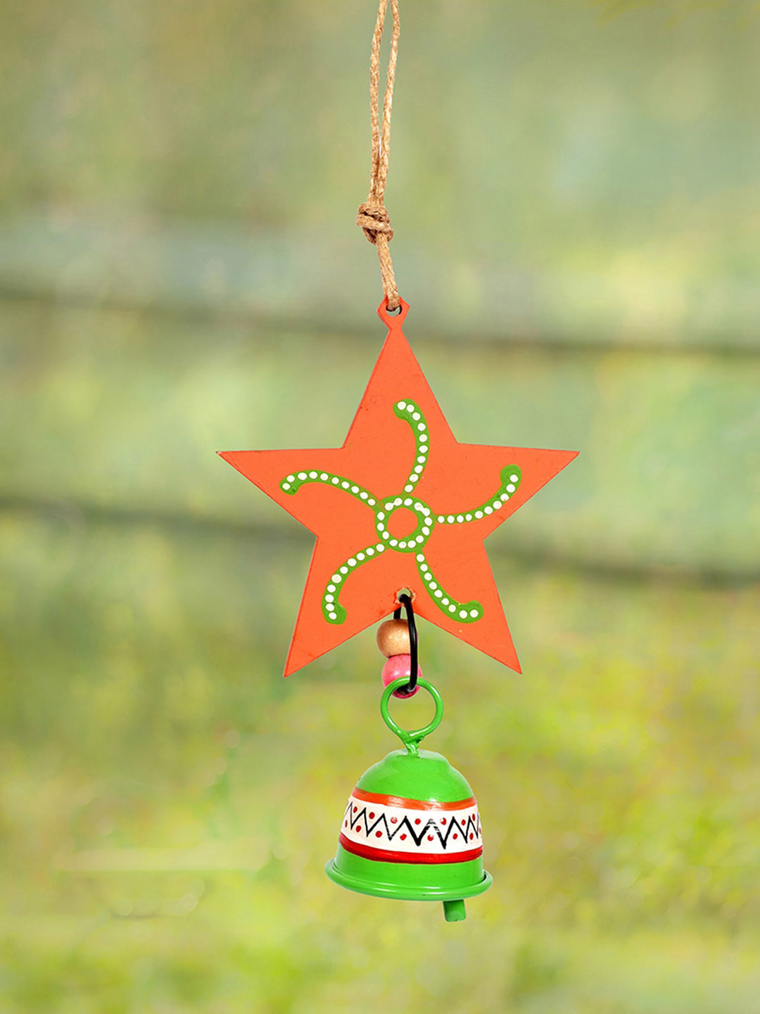 AAKRITI ART CREATIONS Orange & Green Metal Bell Windchime