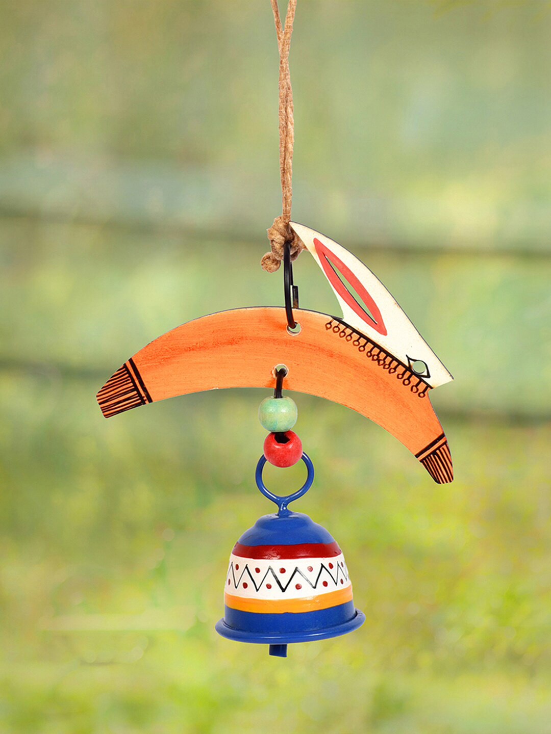 AAKRITI ART CREATIONS Orange-Color & Blue Flying Bird & Metal Bells Windchime