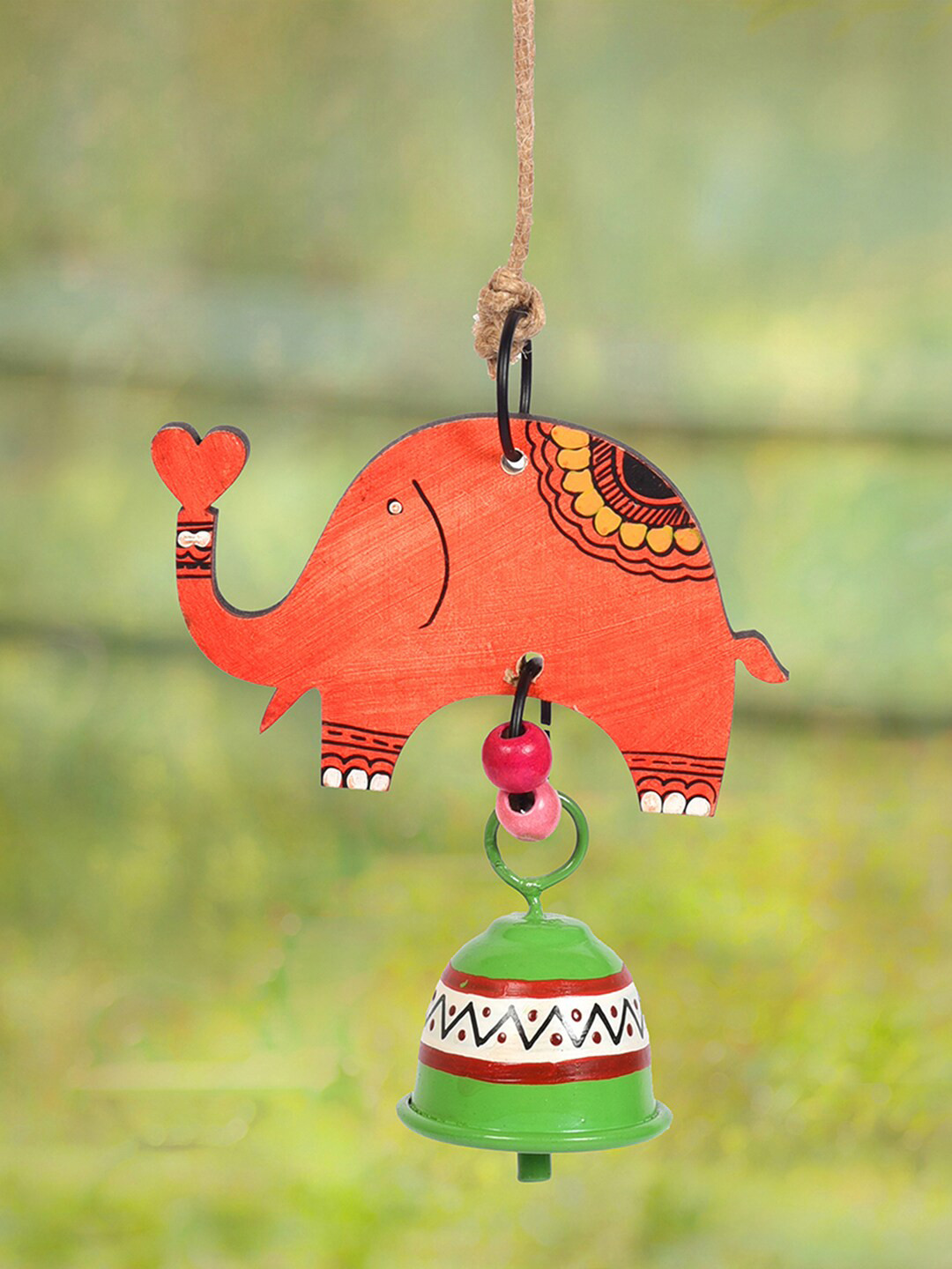 AAKRITI ART CREATIONS Red & Green Metal Bell Windchime