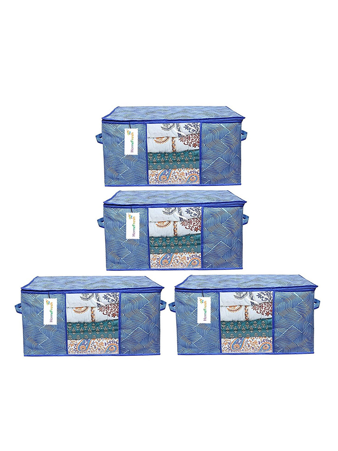 Home Fresh 4-Pcs Blue & White Lehriya Printed Mutli Utility Organisers