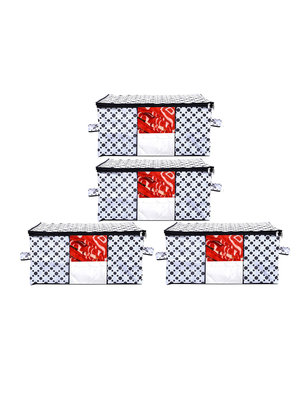 Home Fresh 4-Pcs White & Black Printed Multi-Utility Organisers