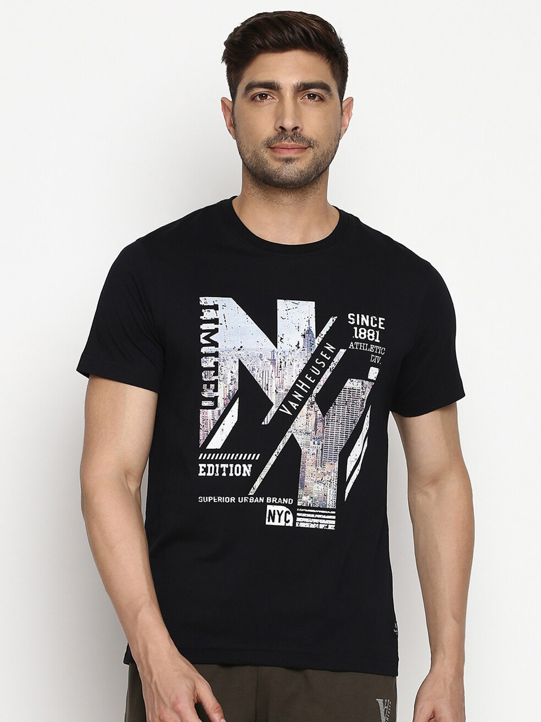 Van Heusen Innerwear Athleisure NY Chest Print Crew Neck Short Sleeve Slim Fit T-Shirt