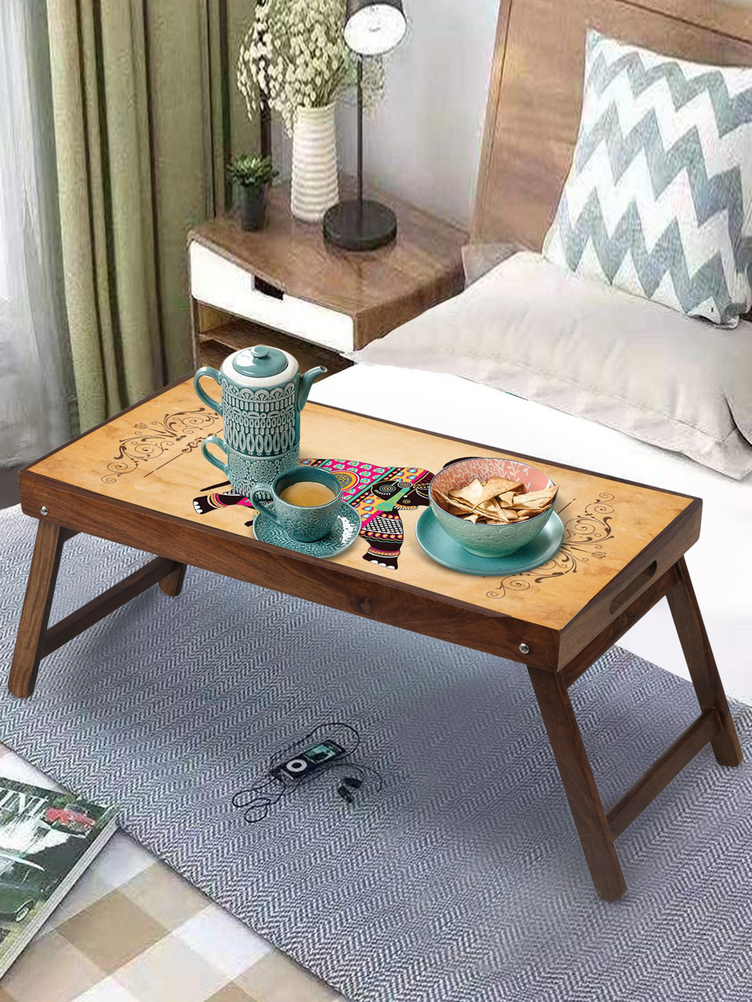 GLOBALLY INDIAN Beige & Brown Printed Breakfast Table Cum Serving Tray