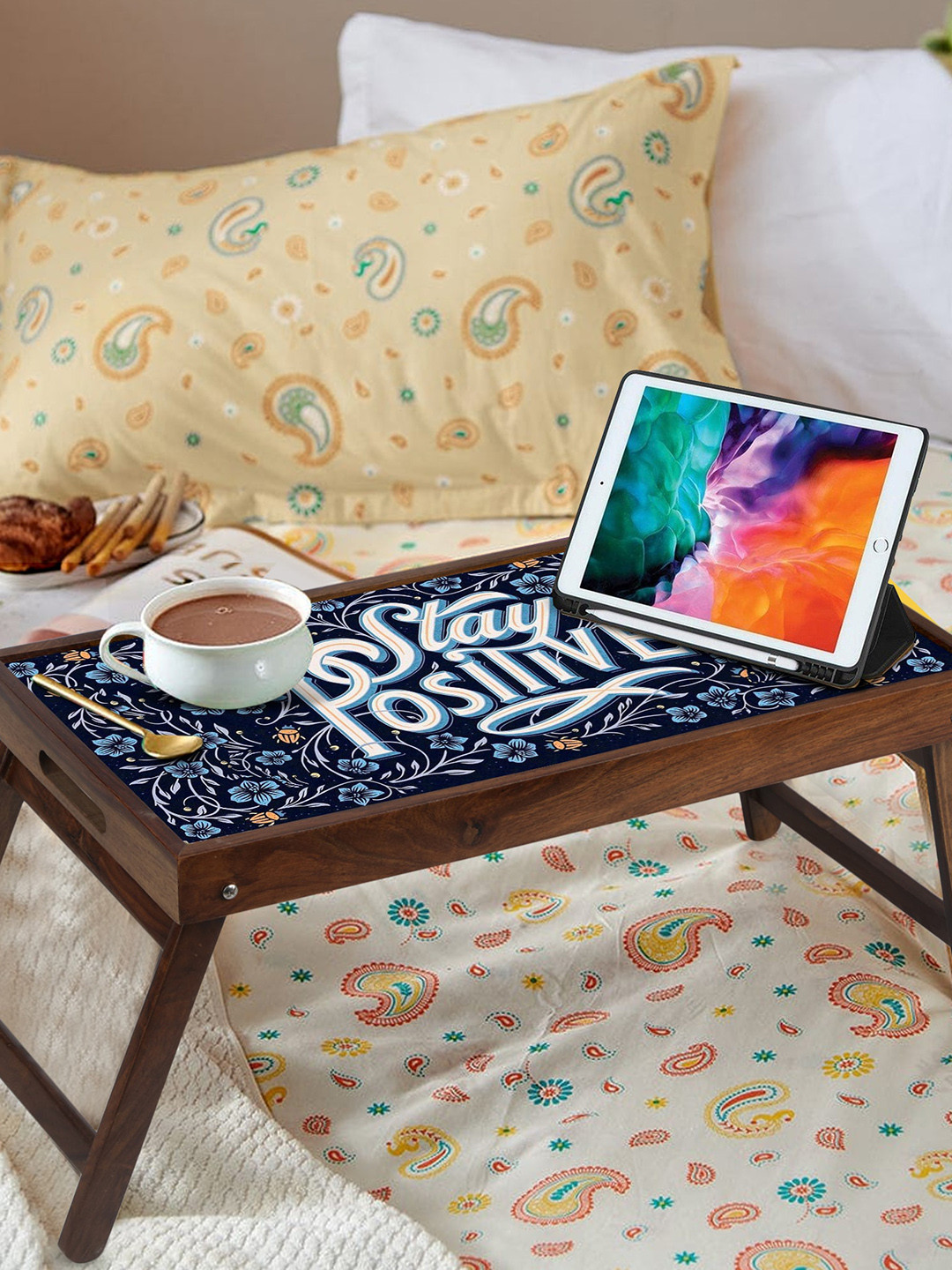 GLOBALLY INDIAN Navy Blue & Brown Printed Foldable Breakfast Table Cum Serving Tray