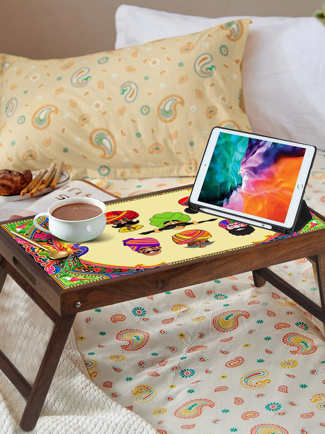 GLOBALLY INDIAN Brown & Yellow Printed Foldable Breakfast Table Cum Serving Tray