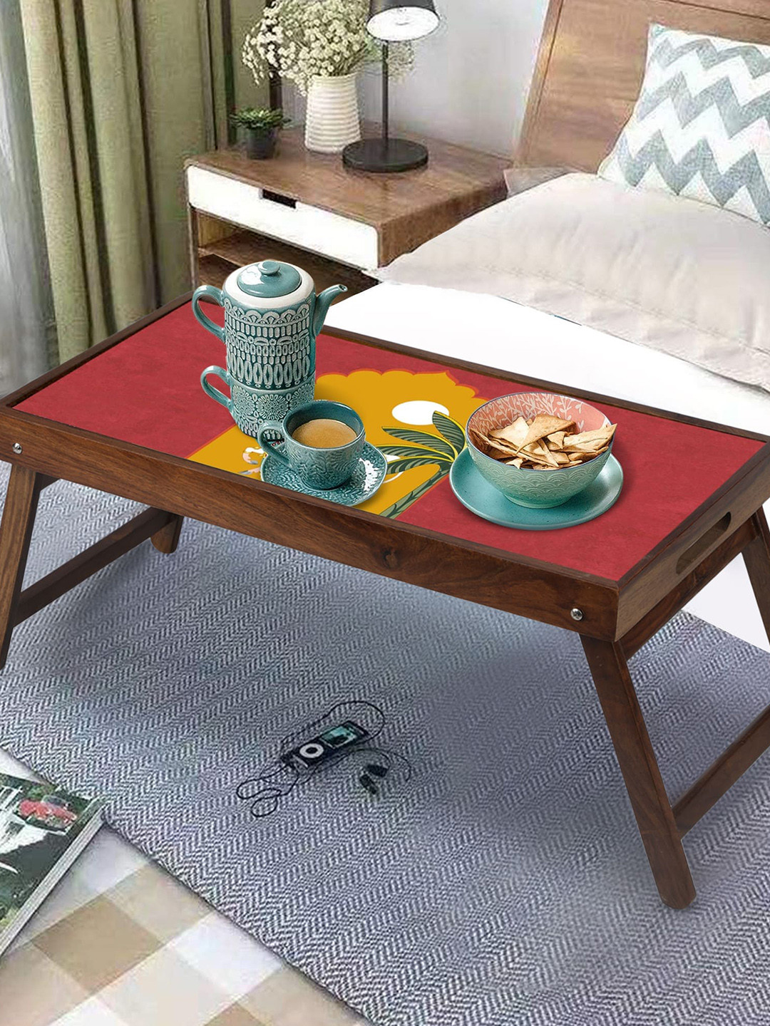 GLOBALLY INDIAN Brown & Red Printed Foldable Breakfast Table Cum Serving Tray