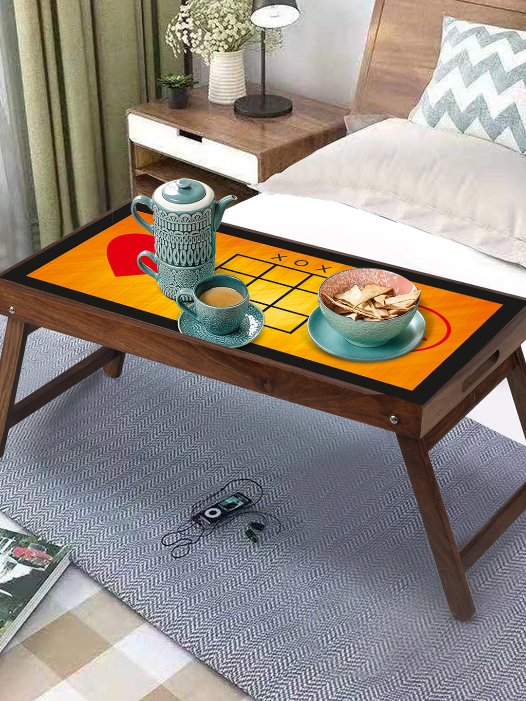 GLOBALLY INDIAN Yellow & Brown Printed Breakfast Table Cum Serving Tray