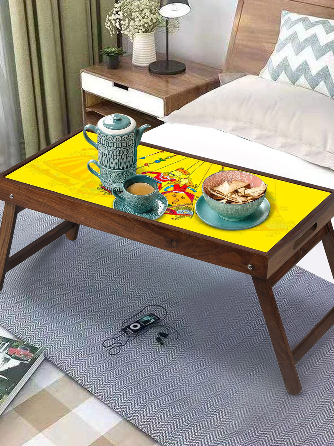 GLOBALLY INDIAN Yellow & Brown Digital Printed Breakfast Table Cum Serving Tray