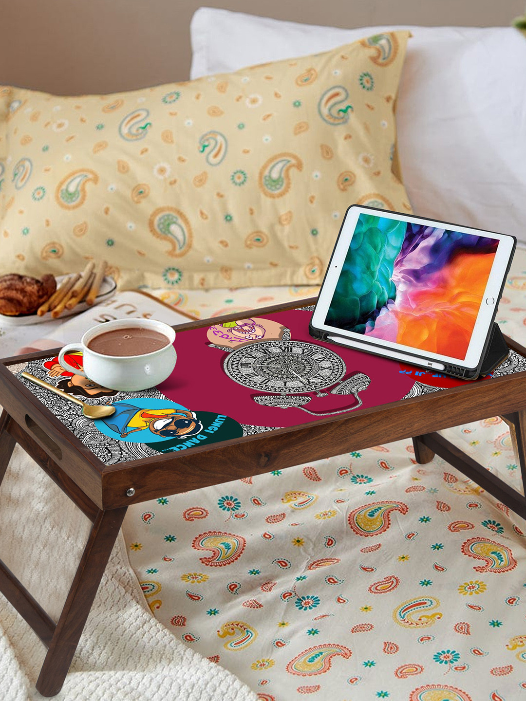 GLOBALLY INDIAN Brown & Grey Printed Foldable Breakfast Table