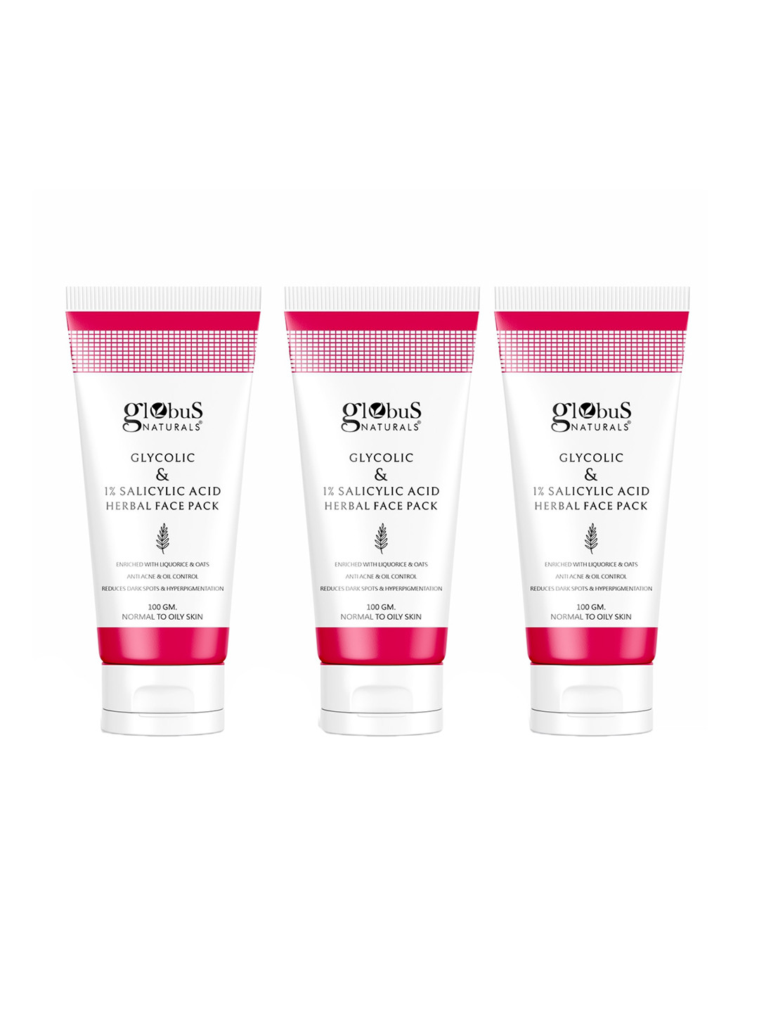 Globus naturals Set Of 3 Anti Acne Glycolic & 1 % Salicylic Acid Face Pack 100 g Each