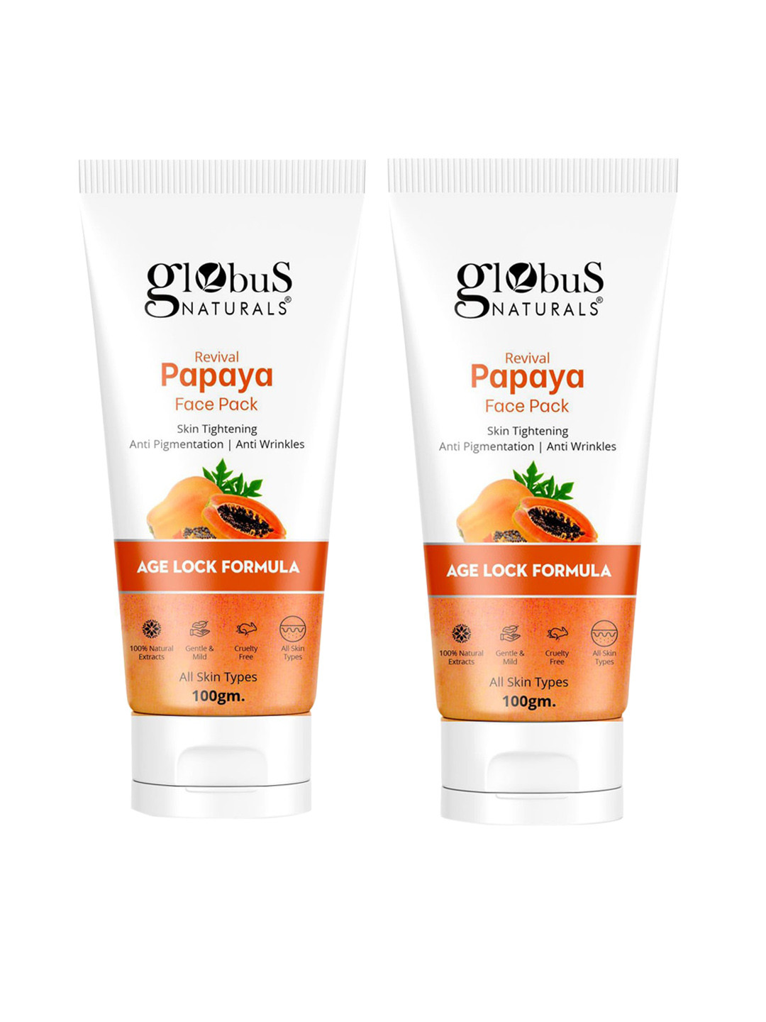 Globus naturals Revival Set Of 2 Papaya Face Pack For Tan Removal - 100gm Each