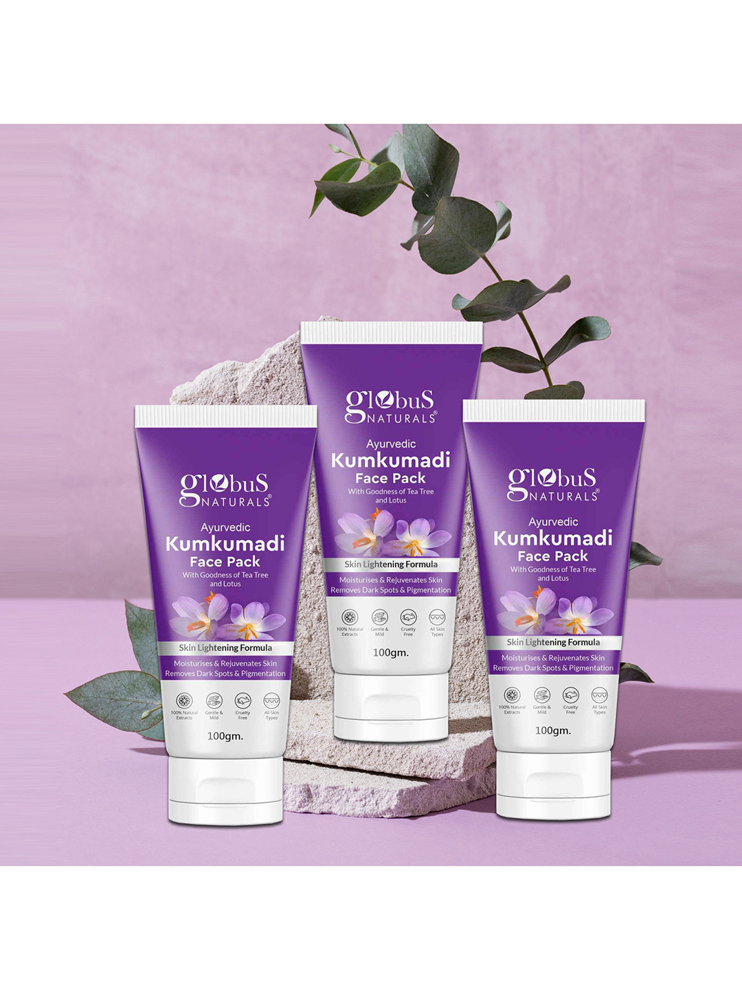 Globus naturals Ayurvedic Set Of 3 Kumkumadi Skin Lightening Face Pack - 100 gm Each