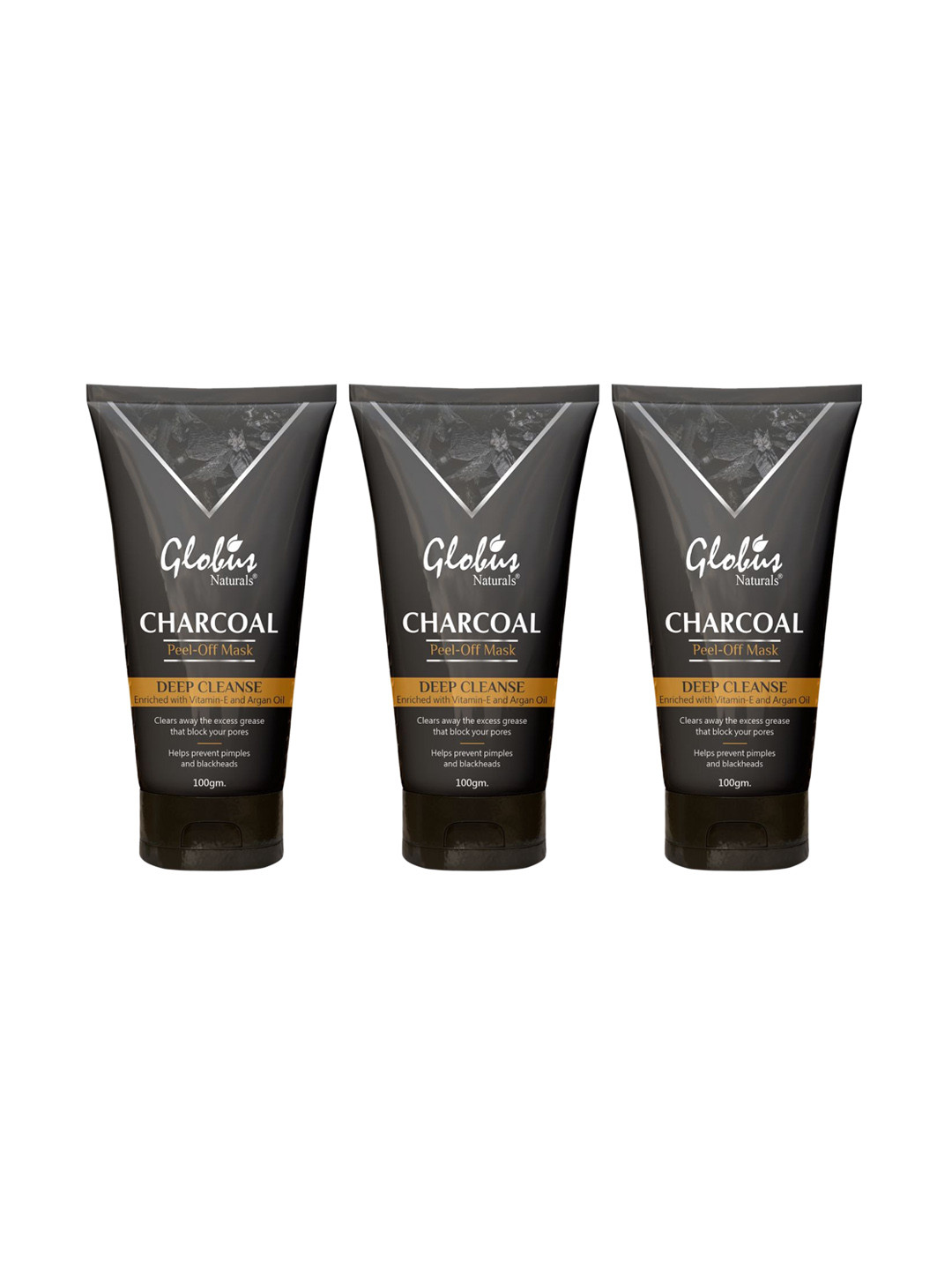 Globus naturals Set Of 3 Charcoal Peel Off Mask Enriched with Vitamin-E & Argan Oil 100g Each