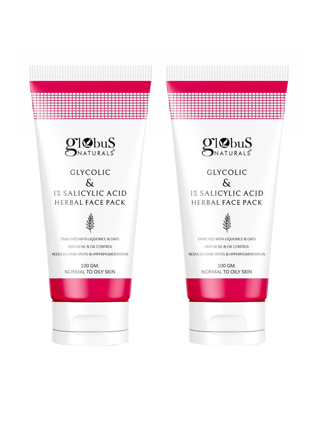 Globus naturals Globus naturals Set Of 2 Anti Acne Glycolic & 1 % Salicylic Acid Face Pack - 100 gm Each