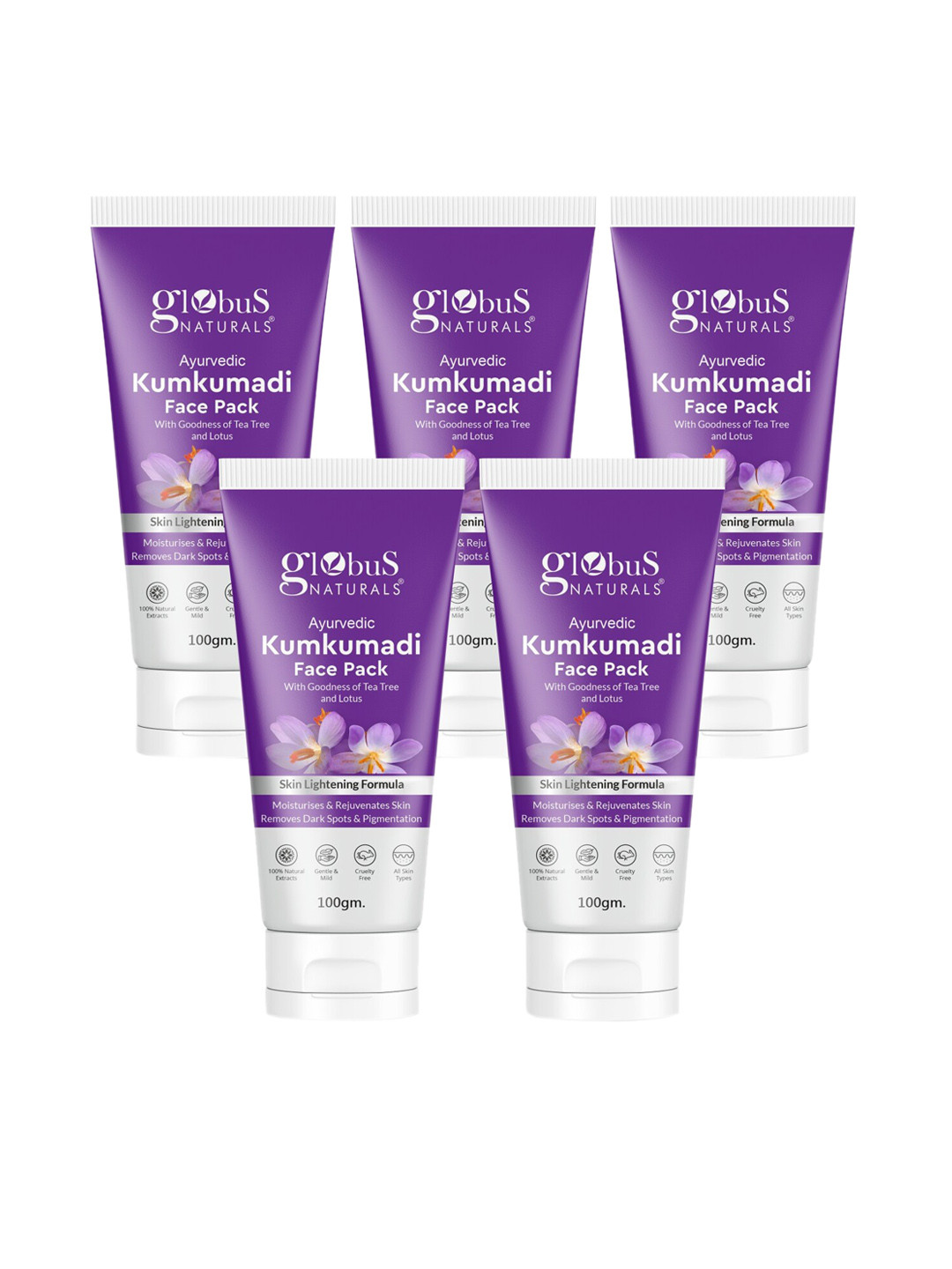 Globus naturals Set Of 5 Ayurvedic Kumkumadi Skin Lightening Face Pack - 100 gm Each