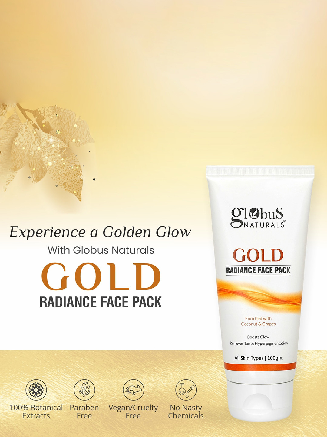 Globus naturals Gold Radiance Anti Ageing & Brightening Face Pack With Saffron - 100gm