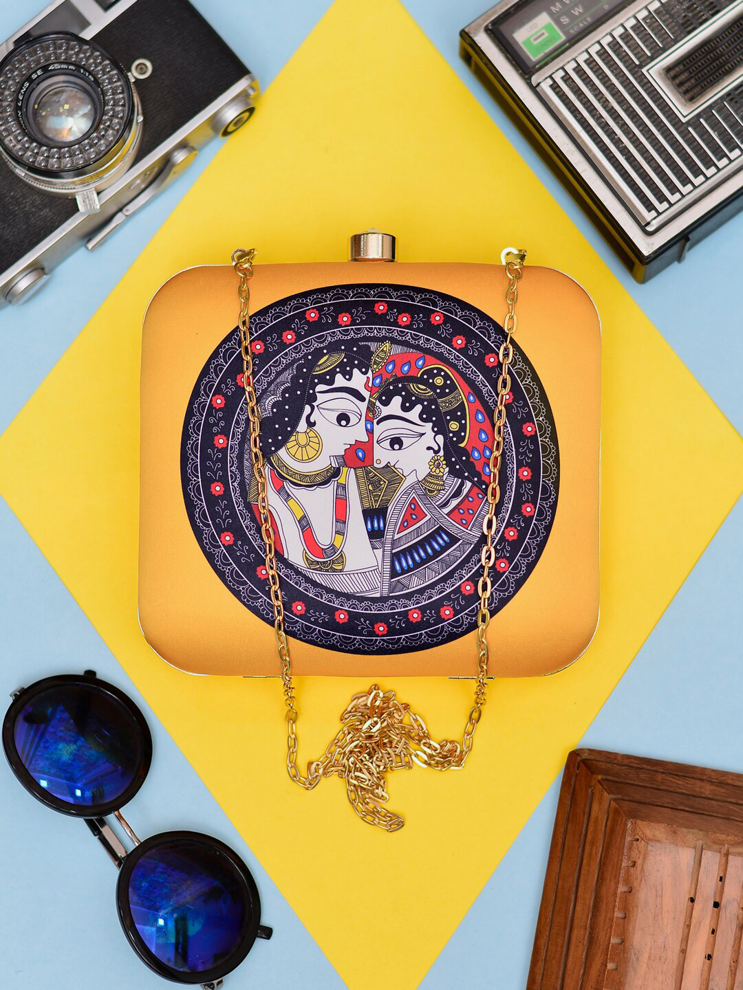 ARTKLIM Radha Krishna Printed Box Clutch With Sling Strap