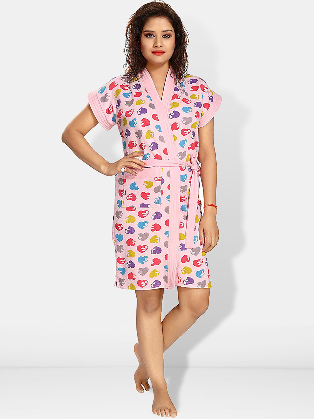 Be You Women Printed Cotton Anti-bacterial Super Soft Bath Robe With Belt