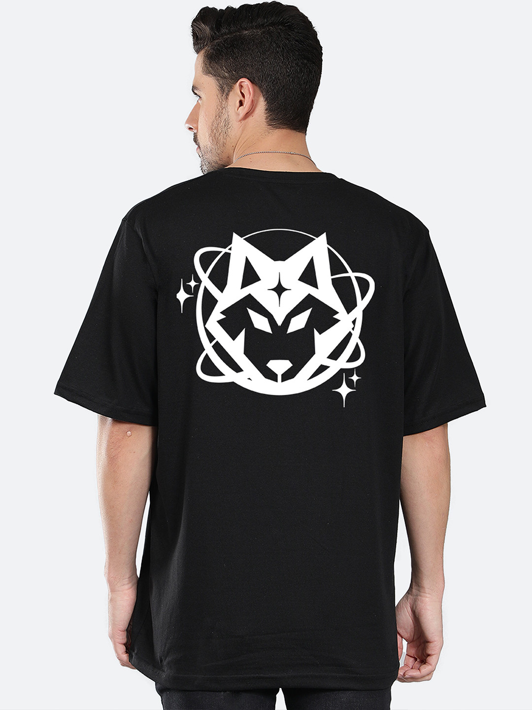 Mad Over Print Start Wolf Printed Drop Shoulder Sleeves Cotton Oversized T-shirt