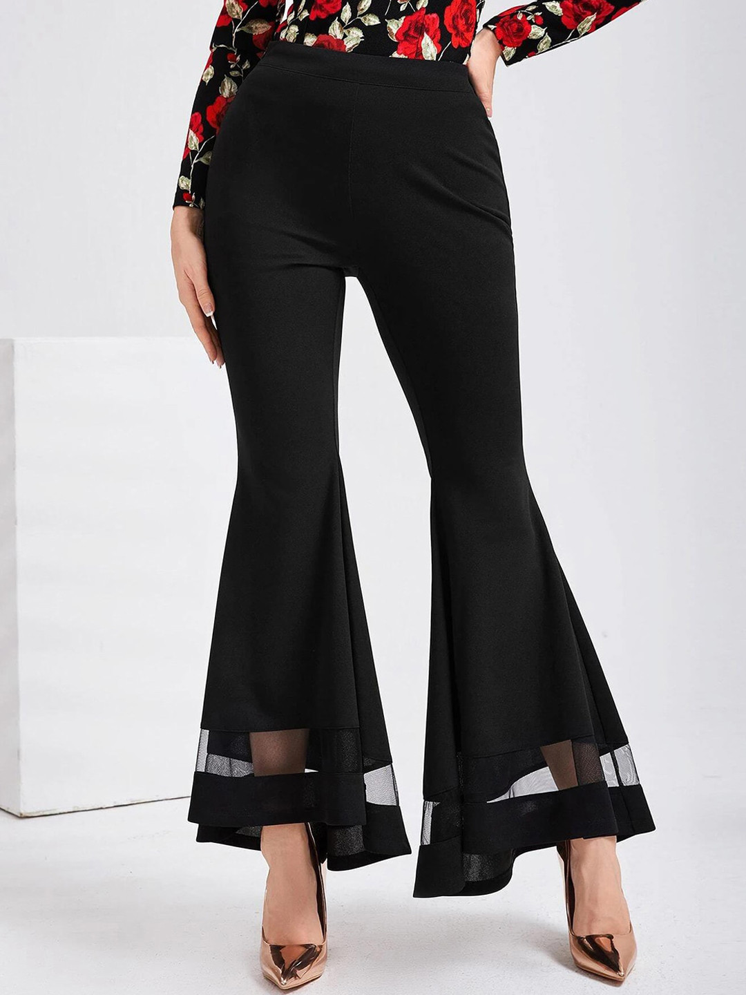 Kotty Women Relaxed Flared High-Rise Easy Wash Slip-On Bootcut Trousers