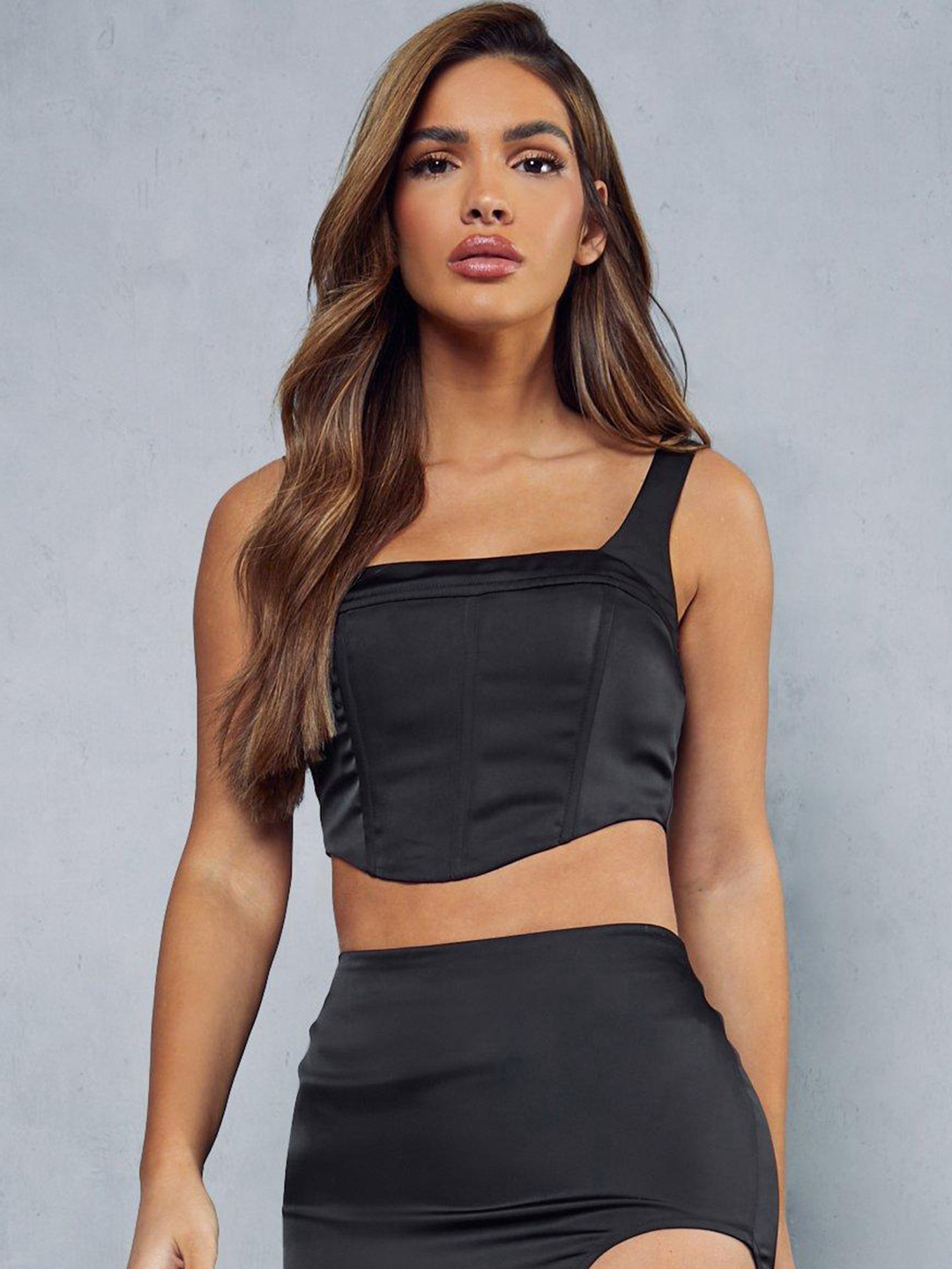 MISSPAP Satin Square Neck Corset Crop Top