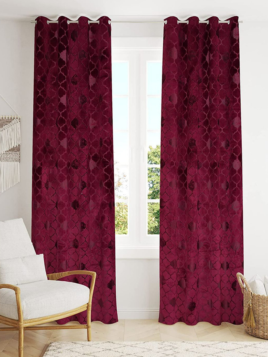 Bajo's Purple 2 Pieces Ethnic Motifs Velvet Long Door Curtain